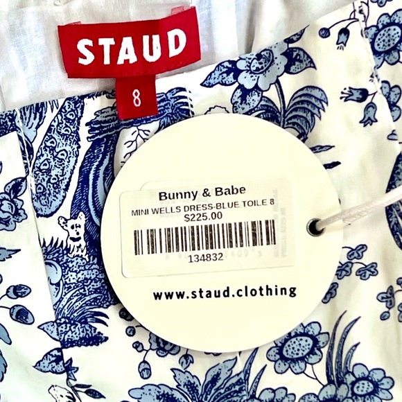 🌺🎉HP🎉🌺 NWT Staud Wells Mini Dress Blue Toile - Picture 16 of 16